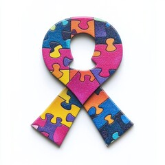 Ribbon inside a puzzle piece isolated on white background