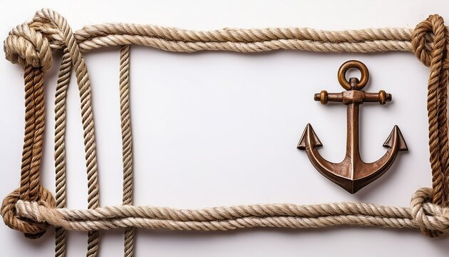 A nautical rope and anchor border, textured and rustic, evoking a maritime theme with a vintage charm on a clean white background.
