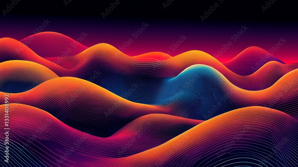 Poster An abstract representation of Wi-Fi signals in a colorful digital landscape, with vibrant lines and shapes symbolizing the flow of data and connectivity.