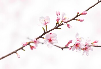 Fototapeta premium Delicate pink spring blossoms on branches, isolated on white background, nature, tree