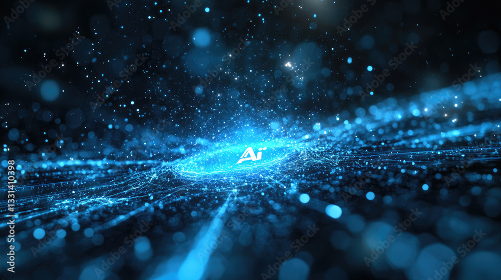 Poster futuristic digital ai interface with glowing blue circuits and technology elements, cyber network vi