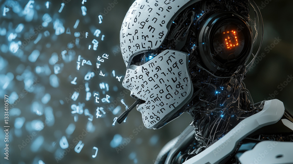 Poster conceptual image of artificial intelligence speech processing, digital communication,machine learnin