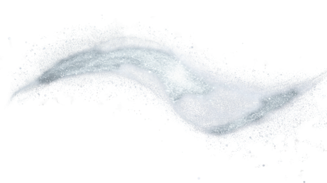 Sparkling silver glitter trail waving on transparent background