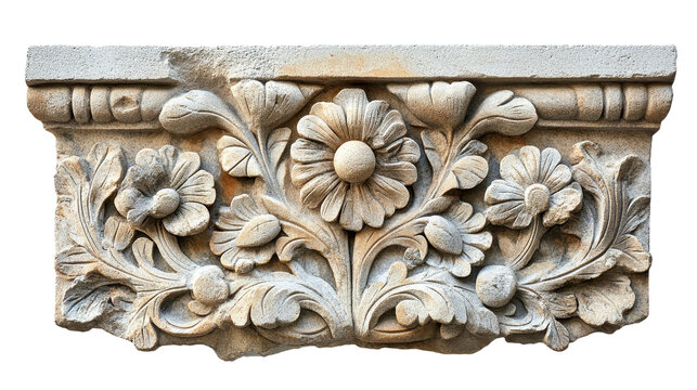 Exquisite Stone Carving: A Floral Symphony in Relief - Ornamental Design and Architectural Detail, a Timeless Texture of Ancient Art and Decorative Facade