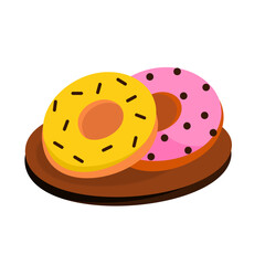 Illustration of donuts on the plate isolated white background