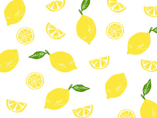 Yellow Lemon icon pattern. Vector Illustration Elements of Hand Drawn Lettering of Hello Summer with Sun. doodle handwritten brush design.