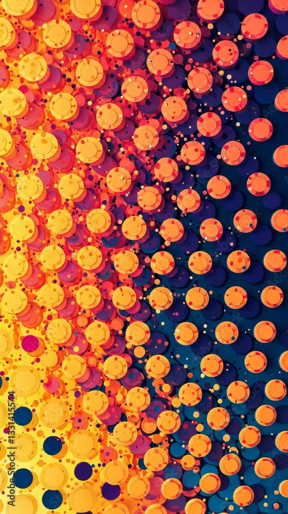 Poster a colorful pattern of circles with a smiley face in the middle. the circles are in various colors an
