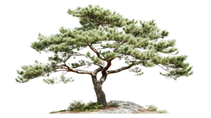Japanese red pine growing on a rock with transparent background