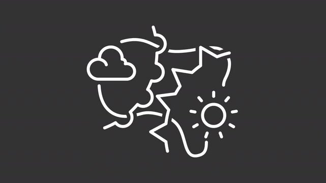 Weather fronts white line animation. Changing conditions animated icon. Atmospheric science. Meteorology app. Isolated illustration on dark background. Transition alpha video. Motion graphic