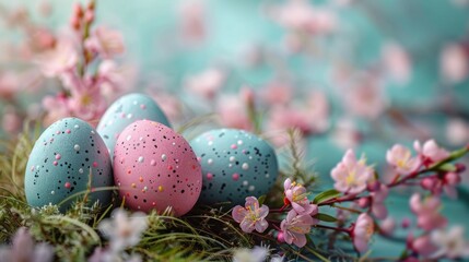 Blooming willow branches with Easter decorations
