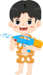 boy playing with a water gun cartoon