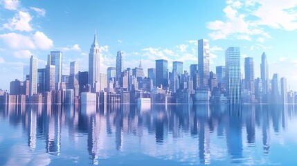 Fototapeta premium Majestic new york skyline at sunrise with reflections high resolution picture