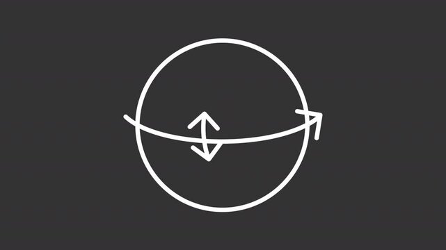 Coriolis force white line animation. Atmospheric dynamics animated icon. Earth's rotation effects. Meteorology. Isolated illustration on dark background. Transition alpha video. Motion graphic