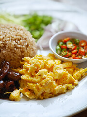 Sweet shrimp paste fried rice on a plate