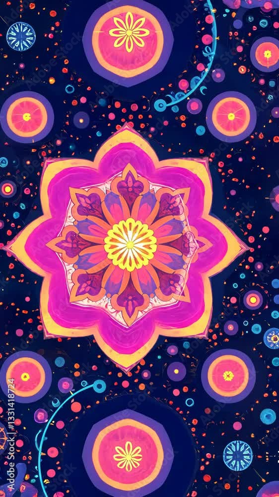 Poster A colorful design with a flower in the center. The flower is surrounded by many other colorful shapes