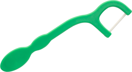 Plastic dental floss pick with handle isolated on white background