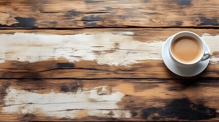 Wooden table top with coffee cup