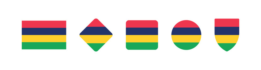 Vector Mauritius National Flag icon collection. Flag set of Mauritius various styles.