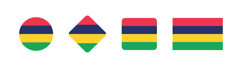 Vector Mauritius National Flag icon collection. Flag set of Mauritius various styles.