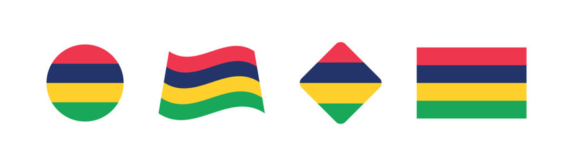 Vector Mauritius National Flag icon collection. Set of Mauritius Flag Icons in Various Shapes.
