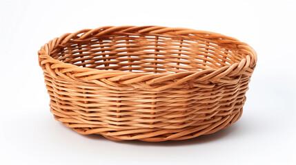 Fototapeta premium Round Wicker Basket Empty Light Brown Woven Texture Studio Shot
