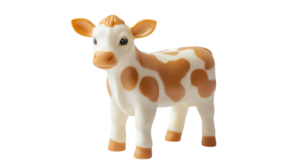 Cow figurine with distinctive brown and white markings placed on a plain background, perfect for play or decoration in a child's room