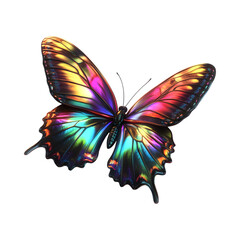 Fluffy 3D Cartoon Butterfly with Glowing Wings Isolated on Transparent Background