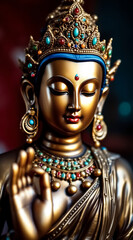 Obraz premium serene golden buddha statue with gemstone adornments