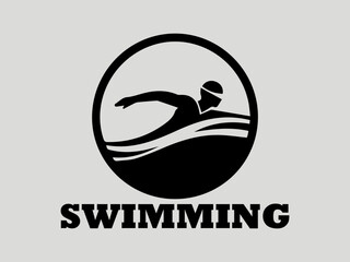 Simplified of swimmer with stylized water waves in minimalist design. Sport concept, swimming makes us enjoy this image is suitable for vector logo design
