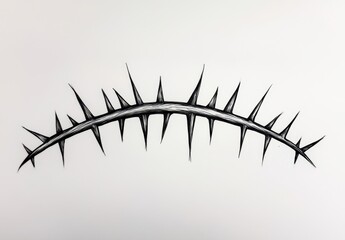 Black ink drawing of a thorny branch, arched shape, isolated on white background. Simple, detailed illustration.