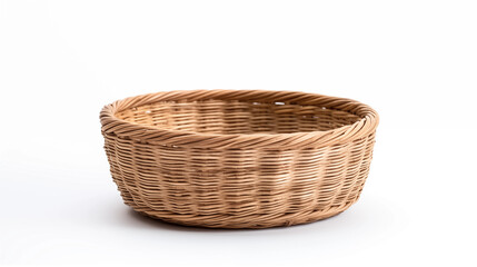 Empty Light Brown Wicker Basket Woven Container Studio Shot