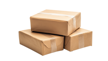 Brown cardboard boxes stacked together for shipment in a warehouse setting
