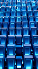 Obraz premium luminous cyan-lit blue cubes forming a 3d geometric