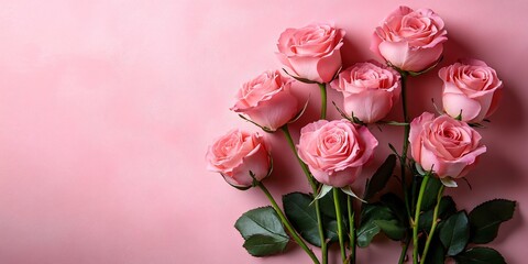 A serene composition of pink roses on a soft pink background, perfect for greeting cards, birthday celebrations, Mother's Day, and romantic anniversaries.