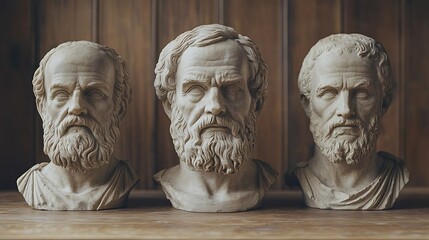 Greek Philosophers, Busts, Wooden Surface, Indoors