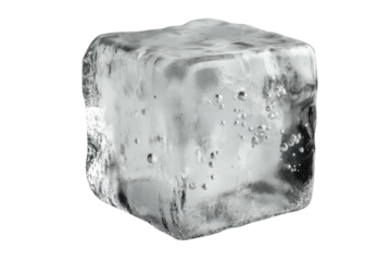 Clear ice cube with bubbles reflecting light, perfect for refreshing drinks or cocktails