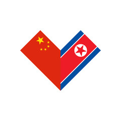 friendship concept. heart shape icon with china and north korea flags. vector illustration isolated on white background