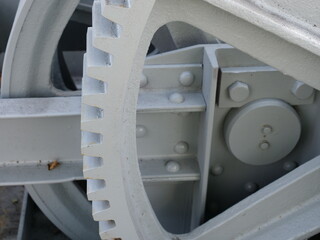 Subs view of a steel gears and Wheels for winches, works over 100 years for operating lockers. Now shut down. A piece of technology history.
