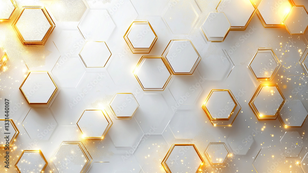 Wall mural the yellow and white hexagonal pattern of the hexagonal tiles. a gold and white pattern of honeycomb
