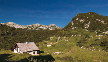 Alpine refuge under Bogatin mountain in Slovenia