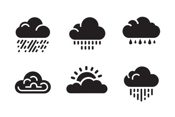 Cloud rain black silhouette bundle isolated on white background, logo icon clip art