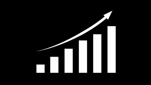 White bar chart animation with rising arrow on transparent background.