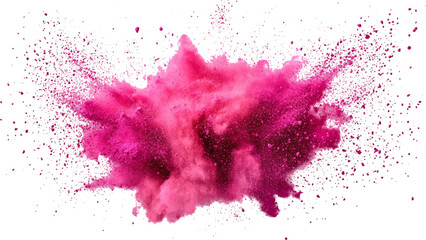 Pink powder explosion isolated on white background. Pink explosion transparent white background. Pink powder explosion on white background. Paint holi.