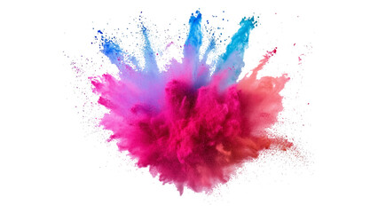 A burst of colorful powder creates a beautiful, vivid display against a bright white background, A photo of colorful bright rainbow holi paint color powder explosion isolated on white background.	
