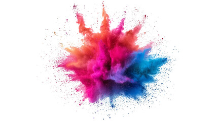 A burst of colorful powder creates a beautiful, vivid display against a bright white background, A photo of colorful bright rainbow holi paint color powder explosion isolated on white background.	

