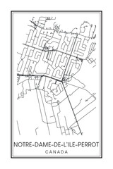Obraz premium Hand drawn printable downtown road map poster of the Canadian town of NOTRE-DAME-DE-L'ILE-PERROT on solid white background with town name