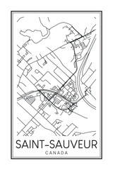 Hand drawn printable downtown road map poster of the Canadian town of SAINT-SAUVEUR on solid white background with town name