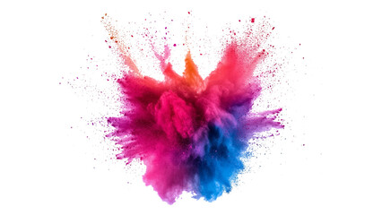 Multicolor powder explosion on White background. Colorful dust explode. Paint Holi. colorful vibrant rainbow Holi paint color powder explosion with bright colors isolated white background.	
