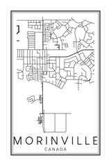Hand drawn printable downtown road map poster of the Canadian town of MORINVILLE on solid white background with town name
