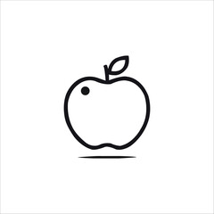 Minimalist Black Outline Vector of an Apple with Leaf and Shadow for Versatile Design Themes